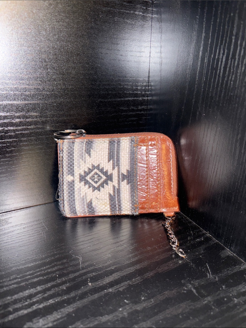 Amazon Brown with Dark Gray and White Patterned Zip Card Holder with Key Ring